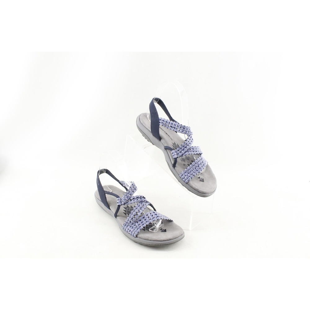 Skechers Reggae Sandals Women Vegan Blue Stretch Comfort Strappy Shoes Size 8